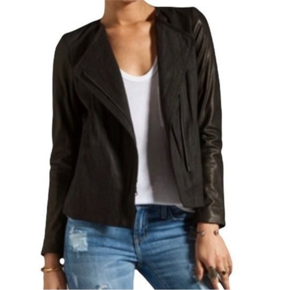 VINCE LEATHER AND LINEN JACKET‎